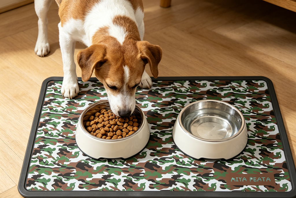Watermelon Camo Pattern Silicone Pet Feeding Mat, Non-Slip Waterproof Puppy Food Water Placemat For Dogs And Cats