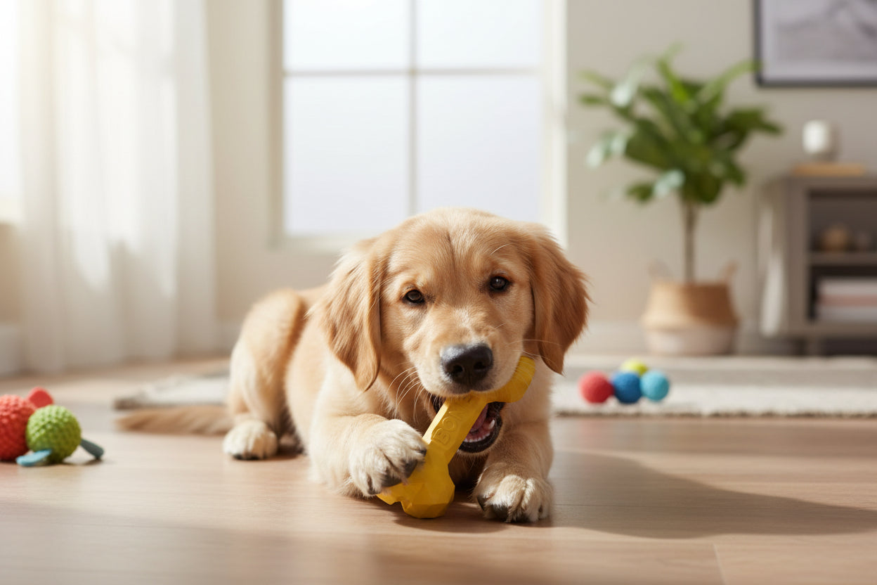 Durable Rubber Bone Dog Toy for Aggressive Chewers, Interactive Teething Chew Toy for Small Medium Breeds